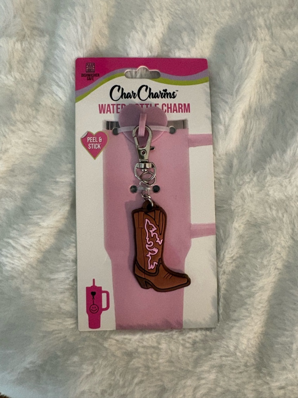 Char Charms Cowboy Boot Water Bottle Charm - Brown & Pink